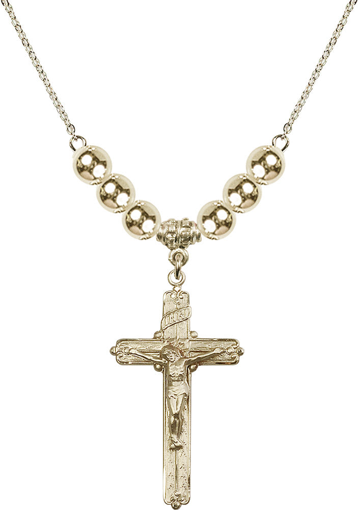 14kt Gold Filled Crucifix Birthstone Necklace with Gold Filled Beads - 0655