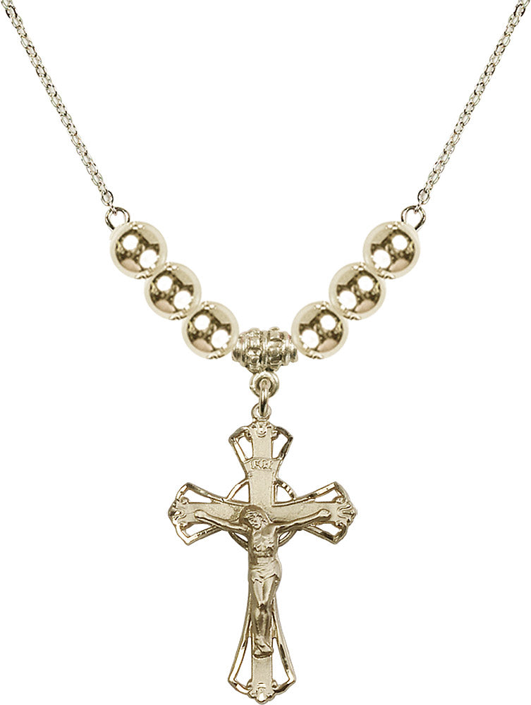 14kt Gold Filled Crucifix Birthstone Necklace with Gold Filled Beads - 0659