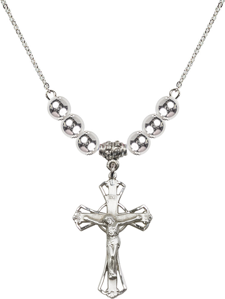 Sterling Silver Crucifix Birthstone Necklace with Sterling Silver Beads - 0659