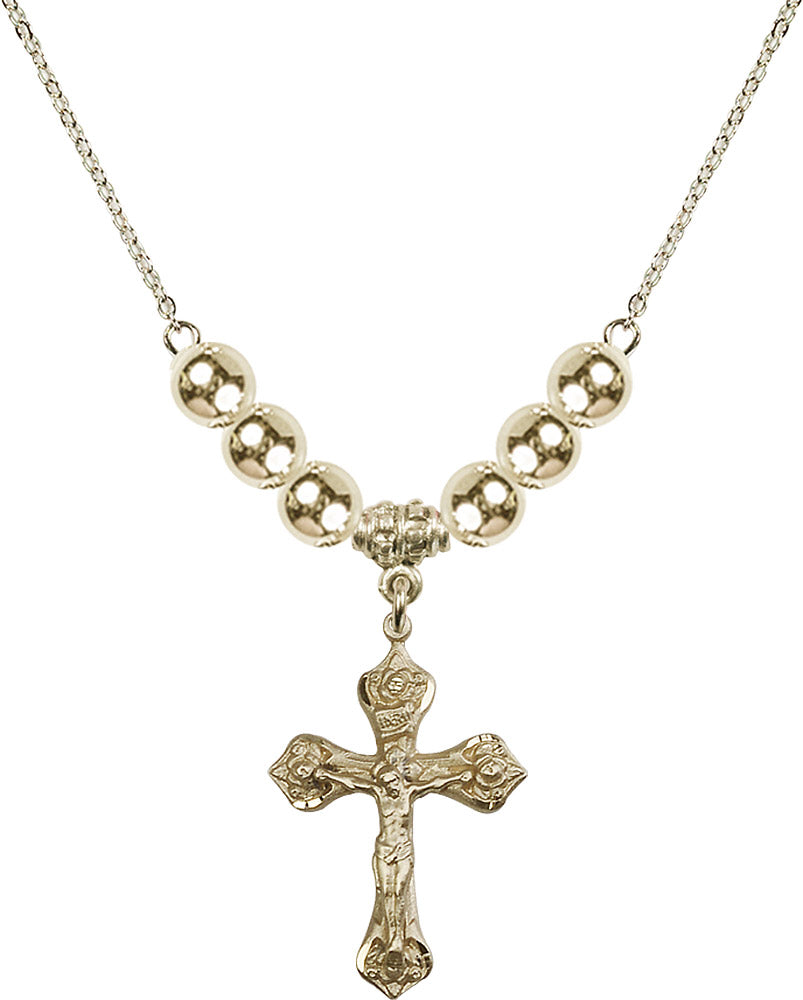 14kt Gold Filled Crucifix Birthstone Necklace with Gold Filled Beads - 0662