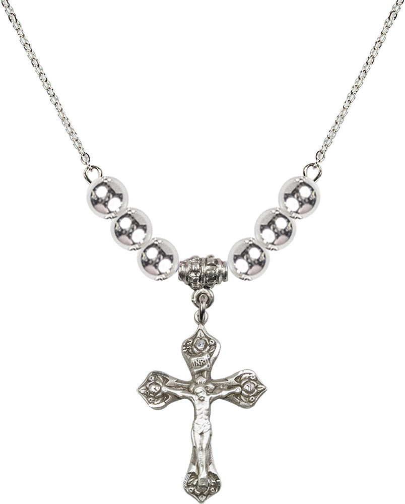 Sterling Silver Crucifix Birthstone Necklace with Sterling Silver Beads - 0662