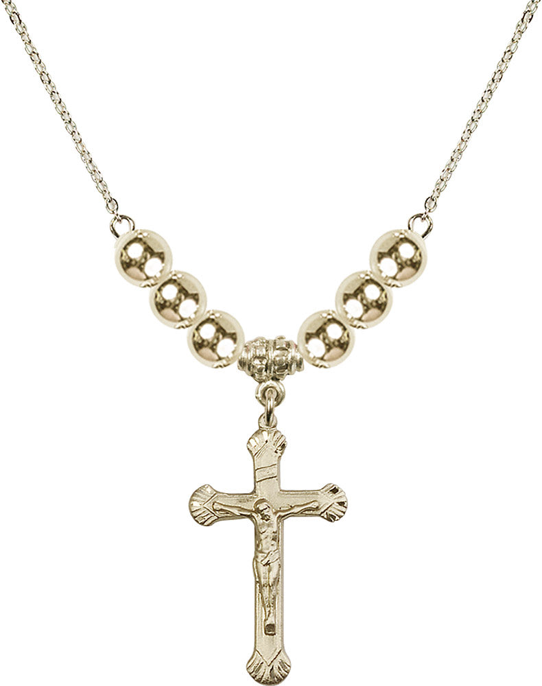 14kt Gold Filled Crucifix Birthstone Necklace with Gold Filled Beads - 0664