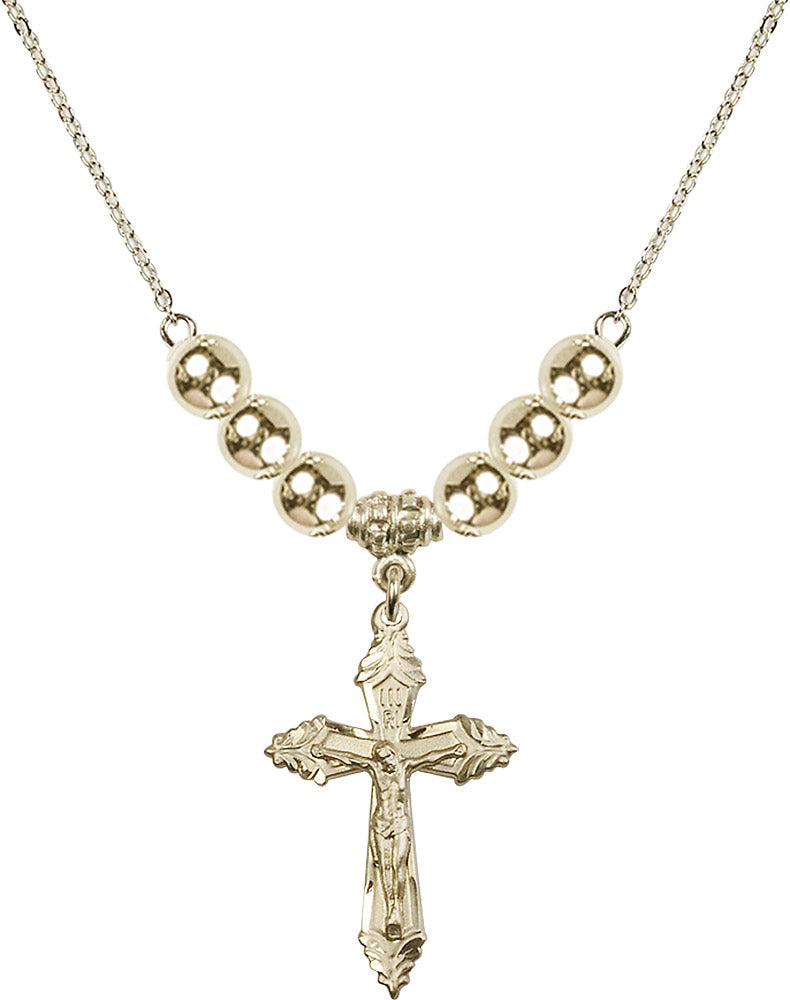 14kt Gold Filled Crucifix Birthstone Necklace with Gold Filled Beads - 0665