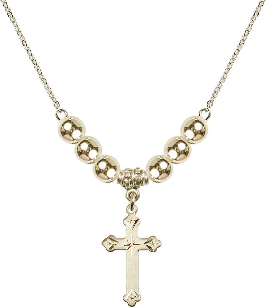 14kt Gold Filled Cross Birthstone Necklace with Gold Filled Beads - 0667