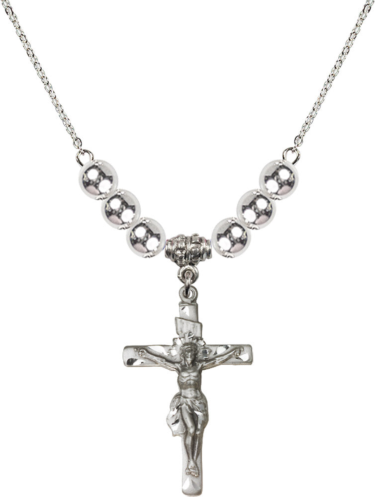 Sterling Silver Crucifix Birthstone Necklace with Sterling Silver Beads - 0668