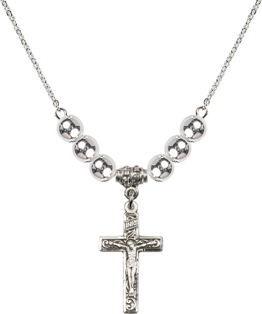 Sterling Silver Crucifix Birthstone Necklace with Sterling Silver Beads - 0673