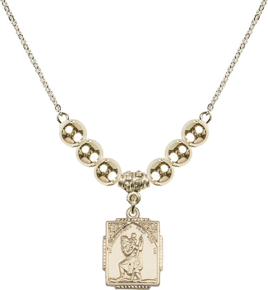 14kt Gold Filled Saint Christopher Birthstone Necklace with Gold Filled Beads - 0804