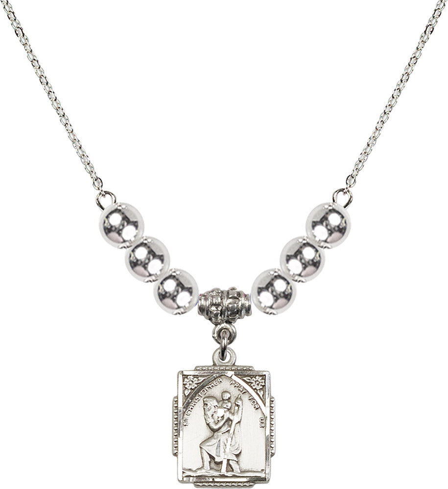 Sterling Silver Saint Christopher Birthstone Necklace with Sterling Silver Beads - 0804