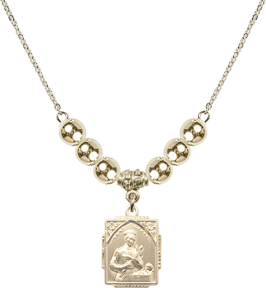 14kt Gold Filled Saint Gerard Birthstone Necklace with Gold Filled Beads - 0804