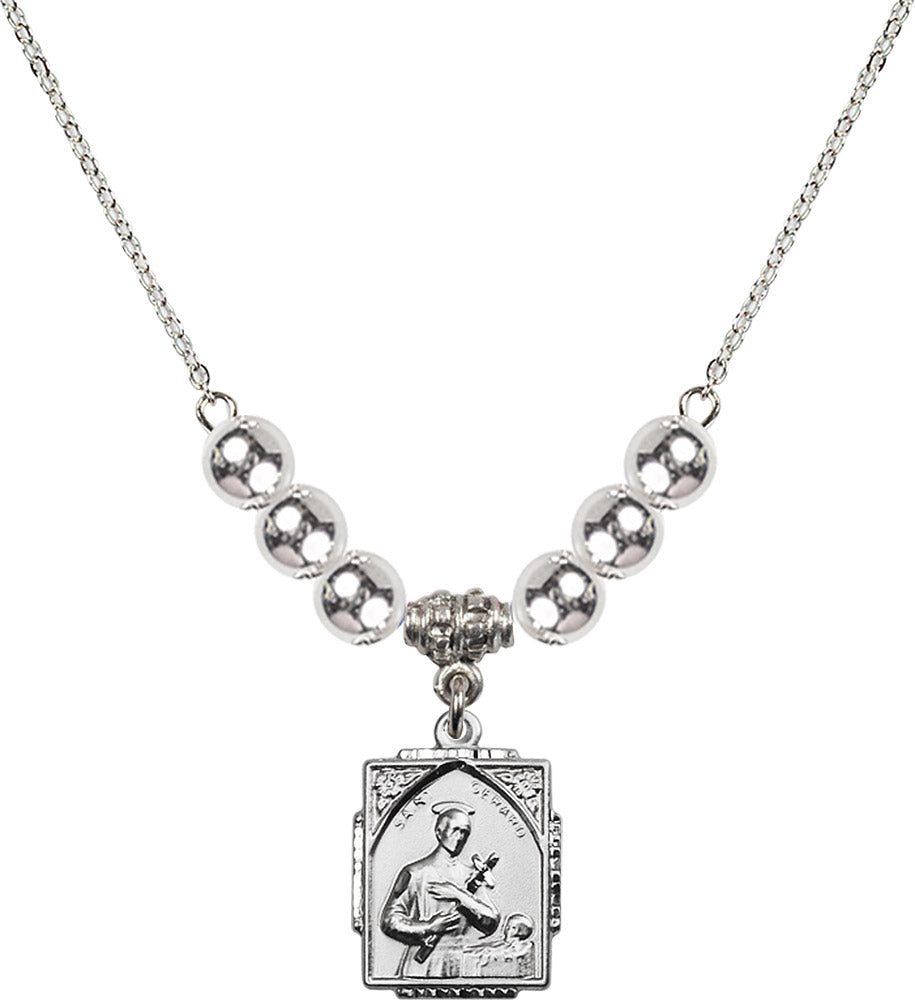 Sterling Silver Saint Gerard Birthstone Necklace with Sterling Silver Beads - 0804