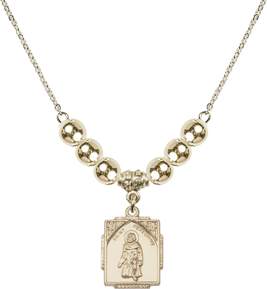 14kt Gold Filled Saint Peregrine Birthstone Necklace with Gold Filled Beads - 0804
