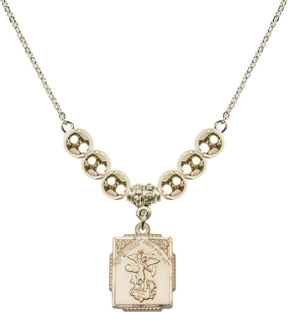 14kt Gold Filled Saint Michael the Archangel Birthstone Necklace with Gold Filled Beads - 0804