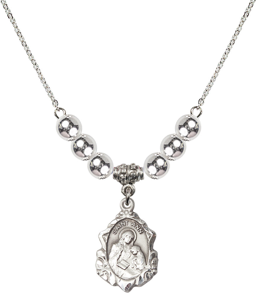 Sterling Silver Saint Ann Birthstone Necklace with Sterling Silver Beads - 0822