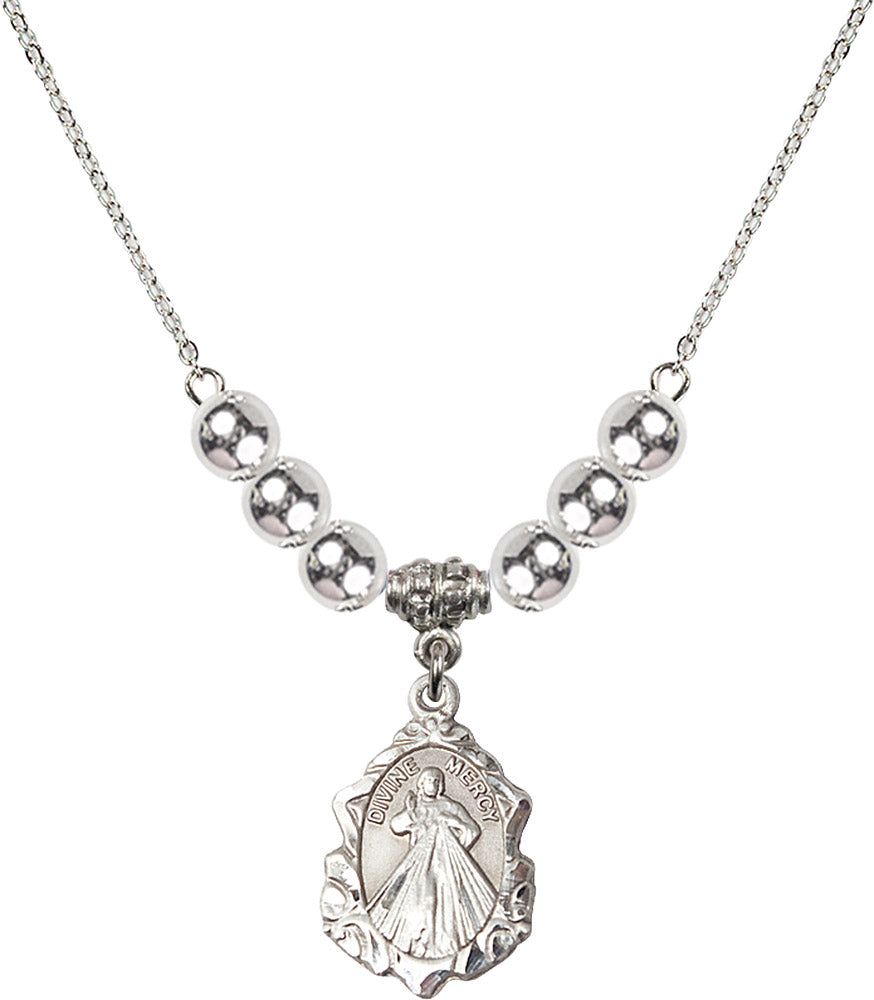 Sterling Silver Divine Mercy Birthstone Necklace with Sterling Silver Beads - 0822