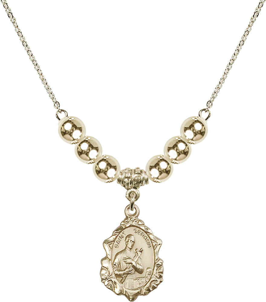 14kt Gold Filled Saint Gerard Birthstone Necklace with Gold Filled Beads - 0822