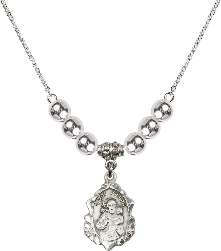 Sterling Silver Saint Joseph Birthstone Necklace with Sterling Silver Beads - 0822
