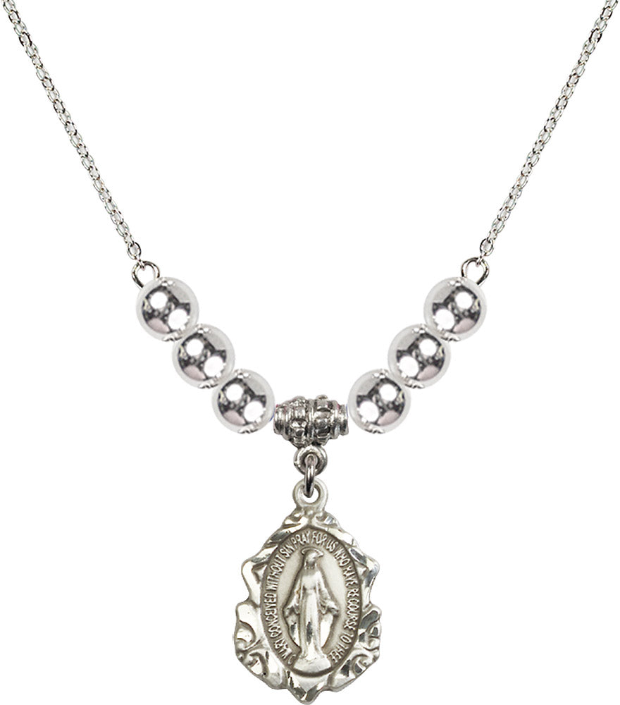 Sterling Silver Miraculous Birthstone Necklace with Sterling Silver Beads - 0822