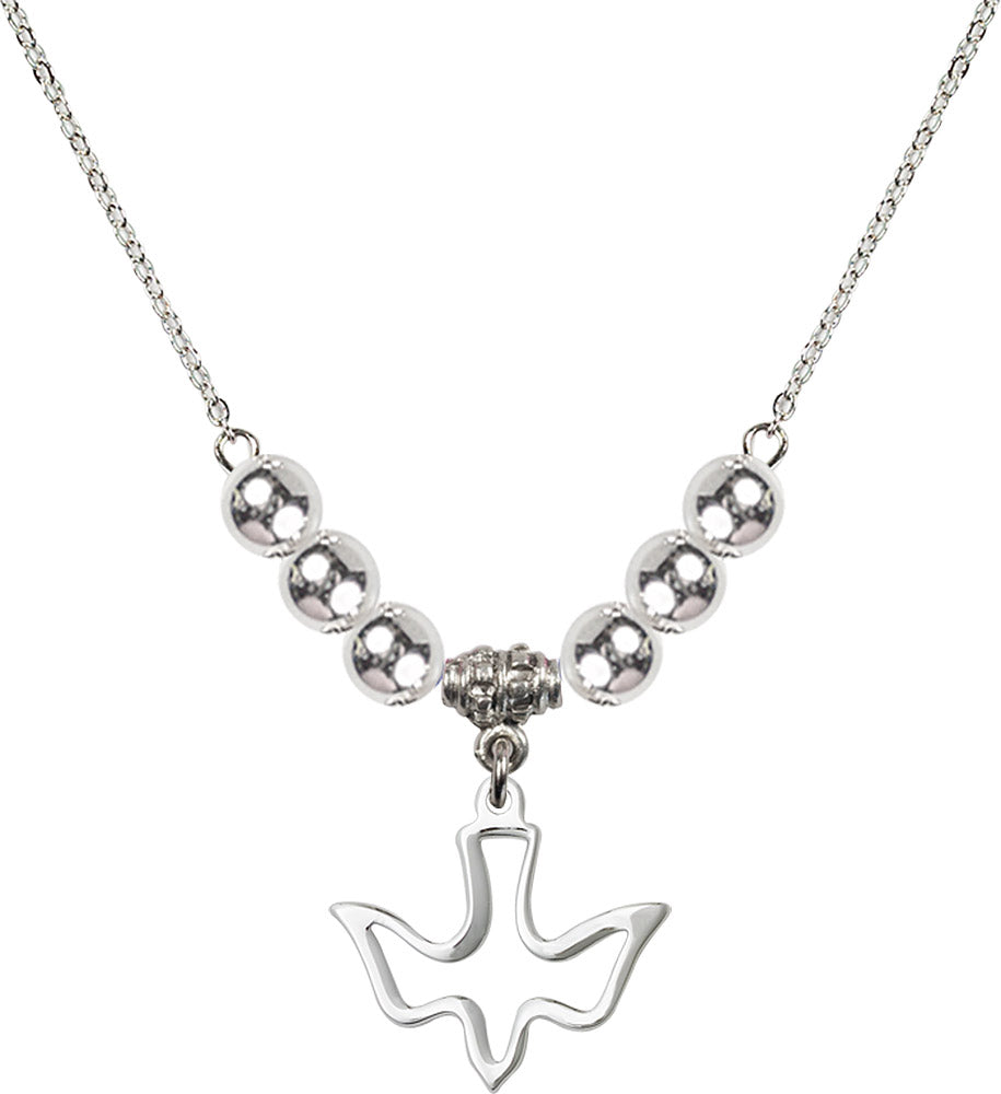 Sterling Silver Holy Spirit Birthstone Necklace with Sterling Silver Beads - 1510