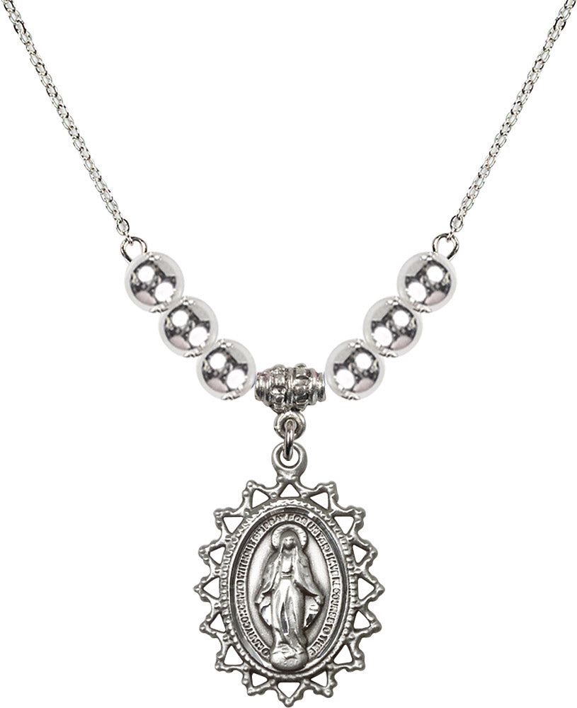 Sterling Silver Miraculous Birthstone Necklace with Sterling Silver Beads - 1619