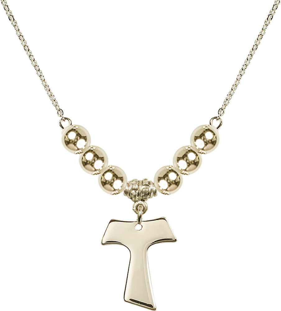 14kt Gold Filled Tau Cross Birthstone Necklace with Gold Filled Beads - 3948