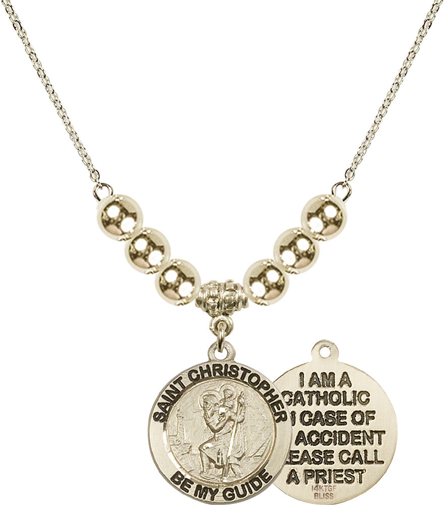 14kt Gold Filled Saint Christopher Birthstone Necklace with Gold Filled Beads - 4049