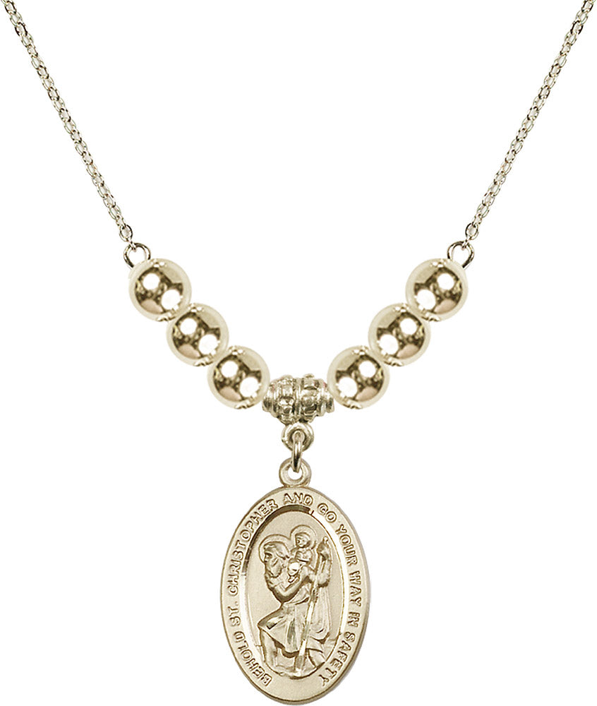 14kt Gold Filled Saint Christopher Birthstone Necklace with Gold Filled Beads - 4123