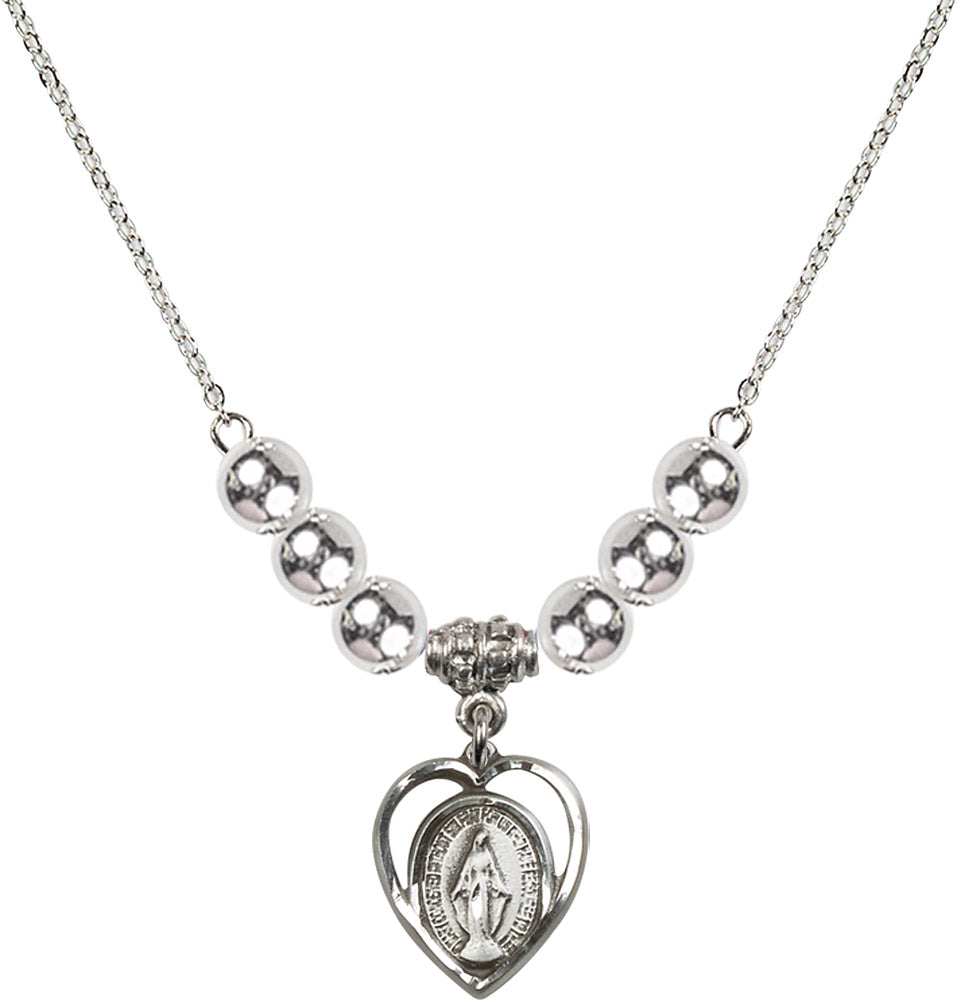 Sterling Silver Miraculous Birthstone Necklace with Sterling Silver Beads - 4125