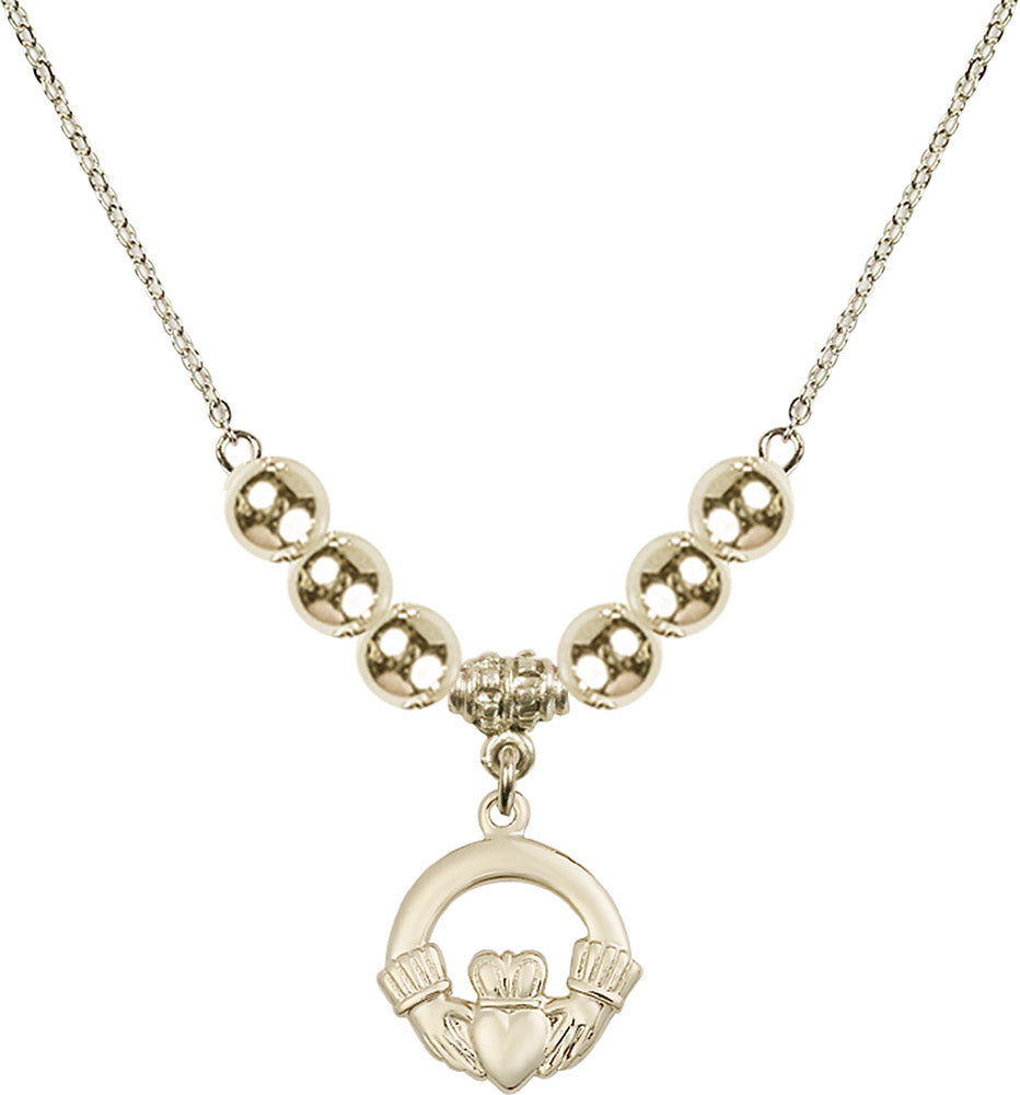 14kt Gold Filled Claddagh Birthstone Necklace with Gold Filled Beads - 4138