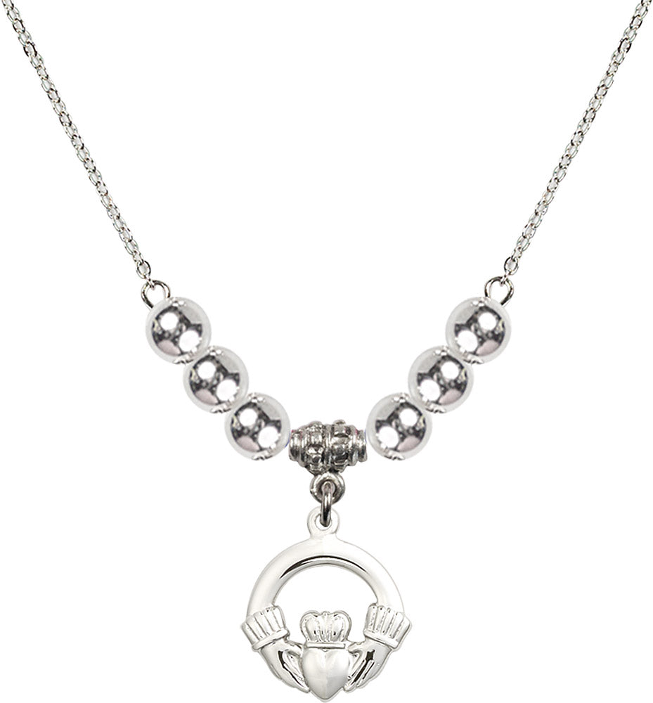 Sterling Silver Claddagh Birthstone Necklace with Sterling Silver Beads - 4138