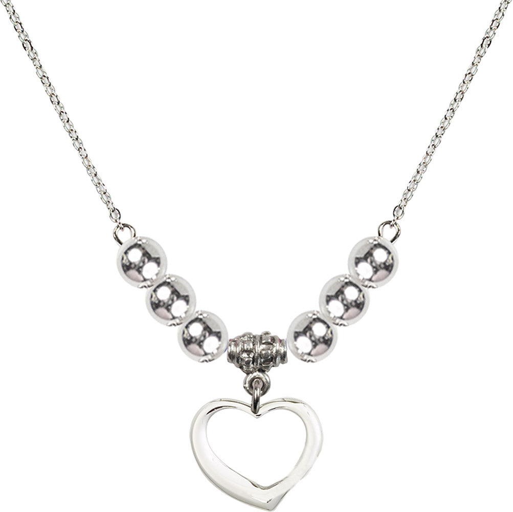 Sterling Silver Heart Birthstone Necklace with Sterling Silver Beads - 4208