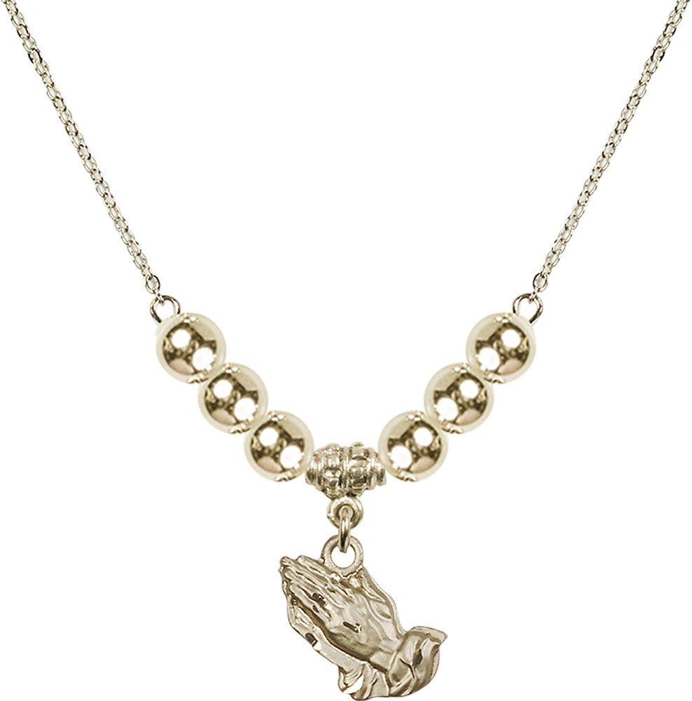 14kt Gold Filled Praying Hands Birthstone Necklace with Gold Filled Beads - 4219