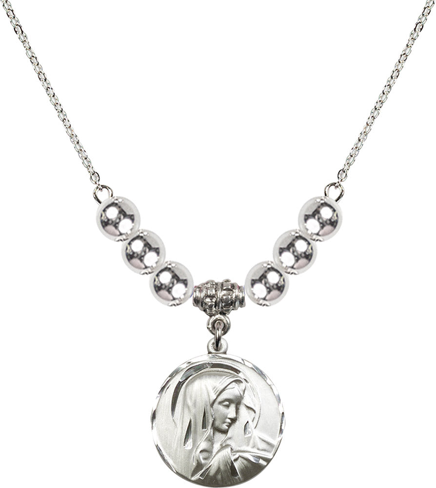 Sterling Silver Sorrowful Mother Birthstone Necklace with Sterling Silver Beads - 4249