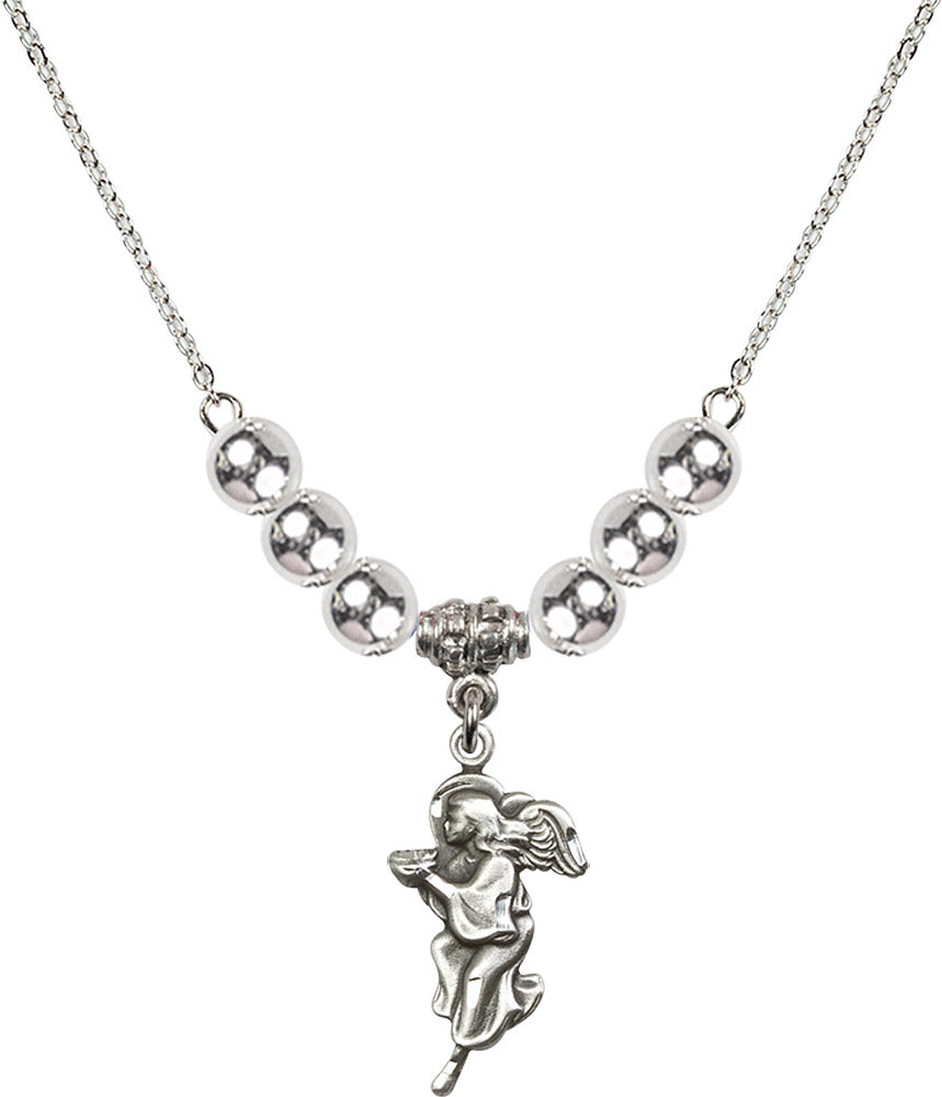 Sterling Silver Guardian Angel Birthstone Necklace with Sterling Silver Beads - 4260