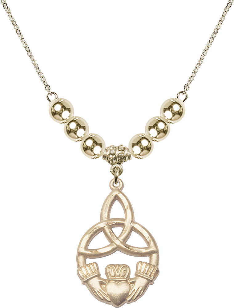 14kt Gold Filled Irish Knot / Claddagh Birthstone Necklace with Gold Filled Beads - 5102
