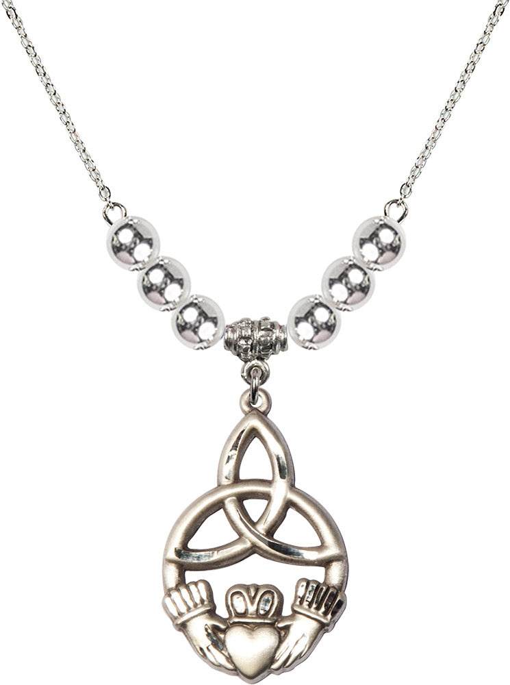 Sterling Silver Irish Knot / Claddagh Birthstone Necklace with Sterling Silver Beads - 5102