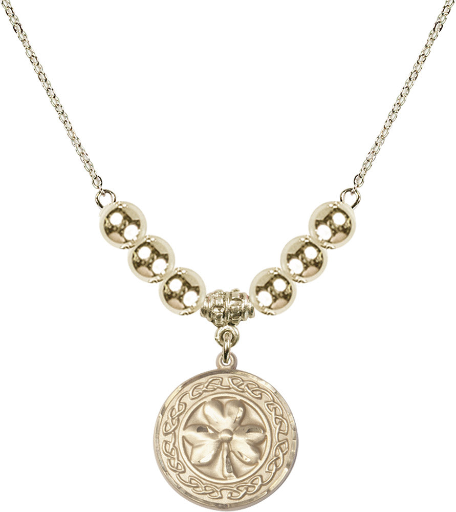 14kt Gold Filled Shamrock w/ Celtic Border Birthstone Necklace with Gold Filled Beads - 5106