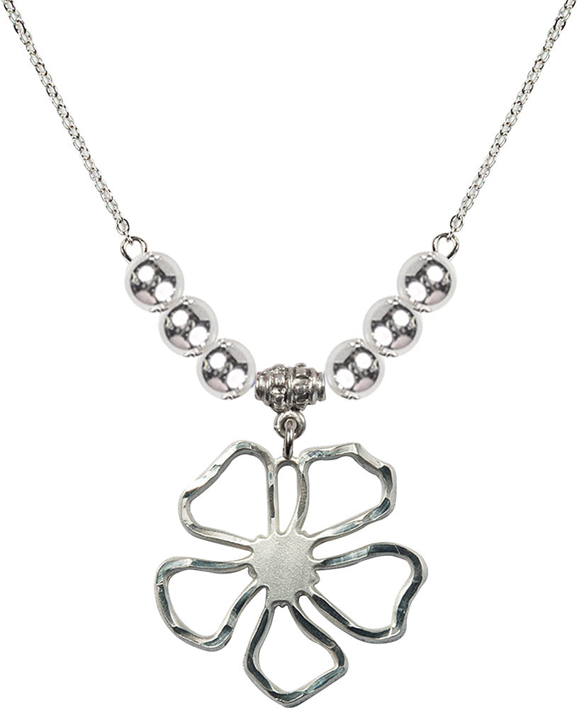 Sterling Silver Five Pedal Flower Birthstone Necklace with Sterling Silver Beads - 5109