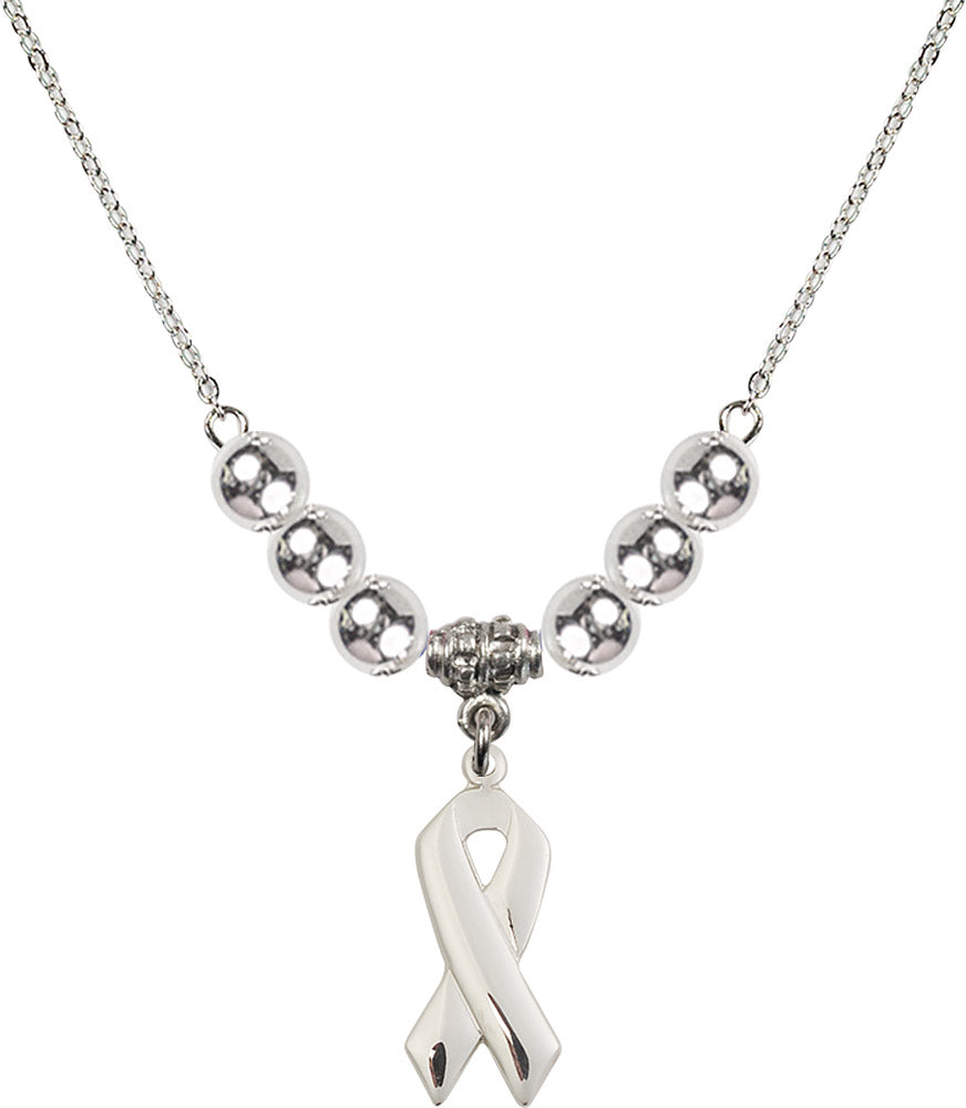Sterling Silver Cancer Awareness Birthstone Necklace with Sterling Silver Beads - 5150