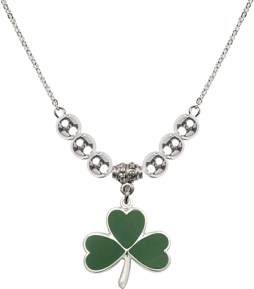 Sterling Silver Shamrock Birthstone Necklace with Sterling Silver Beads - 5248