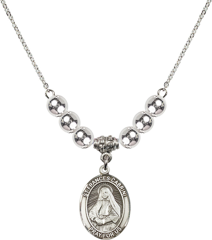 Sterling Silver Saint Frances Cabrini Birthstone Necklace with Sterling Silver Beads - 8011