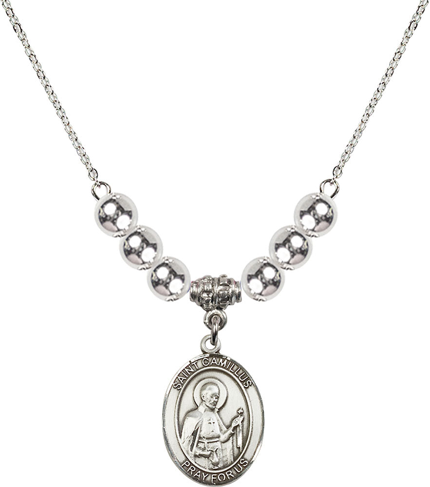 Sterling Silver Saint Camillus of Lellis Birthstone Necklace with Sterling Silver Beads - 8019