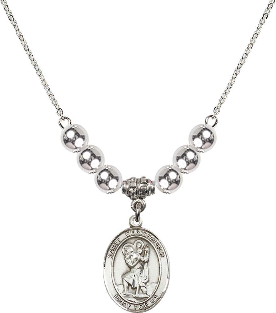 Sterling Silver Saint Christopher Birthstone Necklace with Sterling Silver Beads - 8022