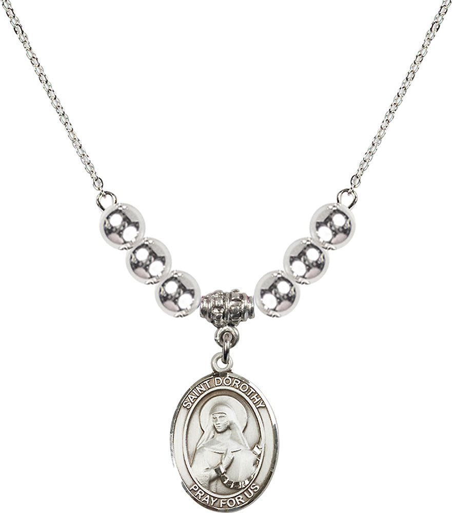Sterling Silver Saint Dorothy Birthstone Necklace with Sterling Silver Beads - 8023