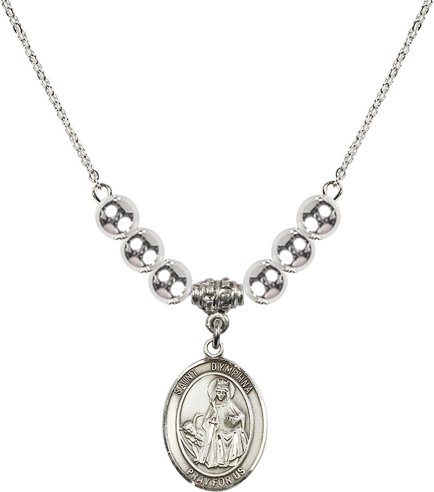 Sterling Silver Saint Dymphna Birthstone Necklace with Sterling Silver Beads - 8032