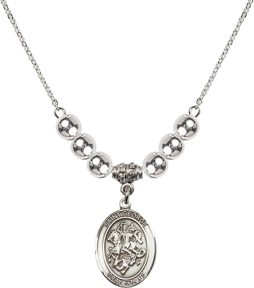 Sterling Silver Saint George Birthstone Necklace with Sterling Silver Beads - 8040