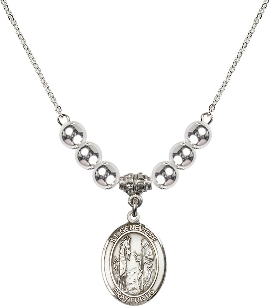 Sterling Silver Saint Genevieve Birthstone Necklace with Sterling Silver Beads - 8041