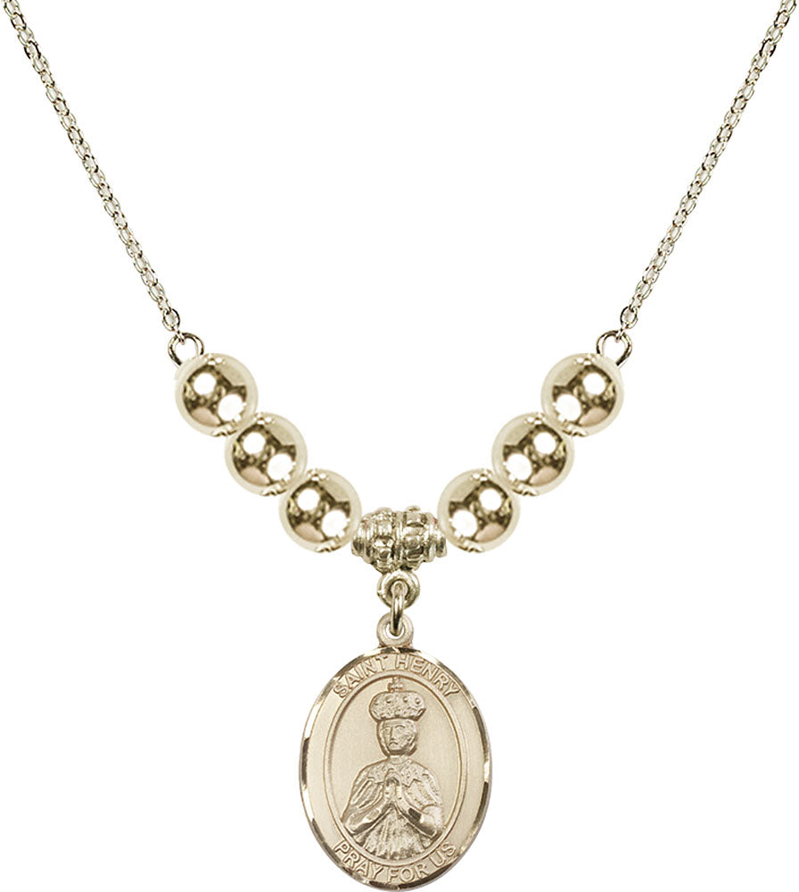 14kt Gold Filled Saint Henry II Birthstone Necklace with Gold Filled Beads - 8046
