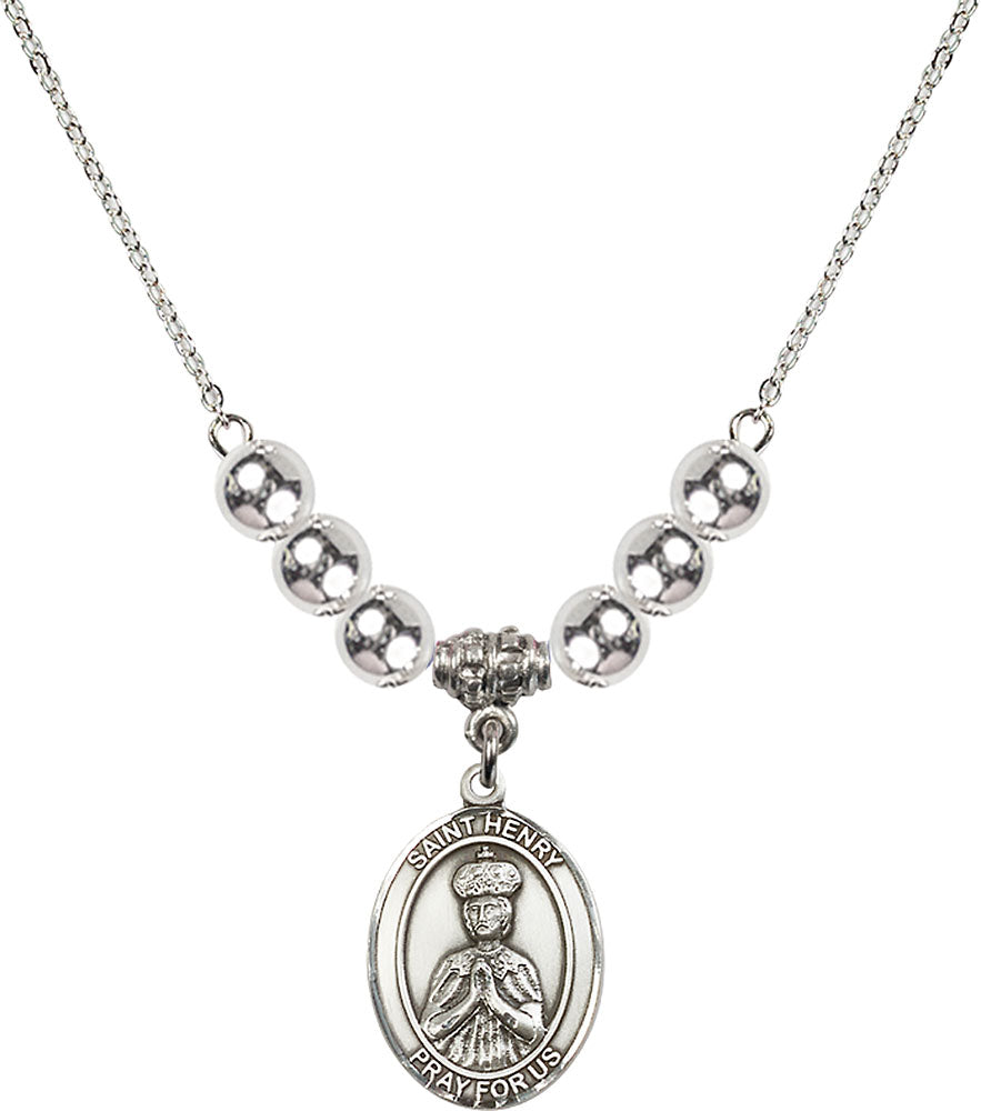 Sterling Silver Saint Henry II Birthstone Necklace with Sterling Silver Beads - 8046