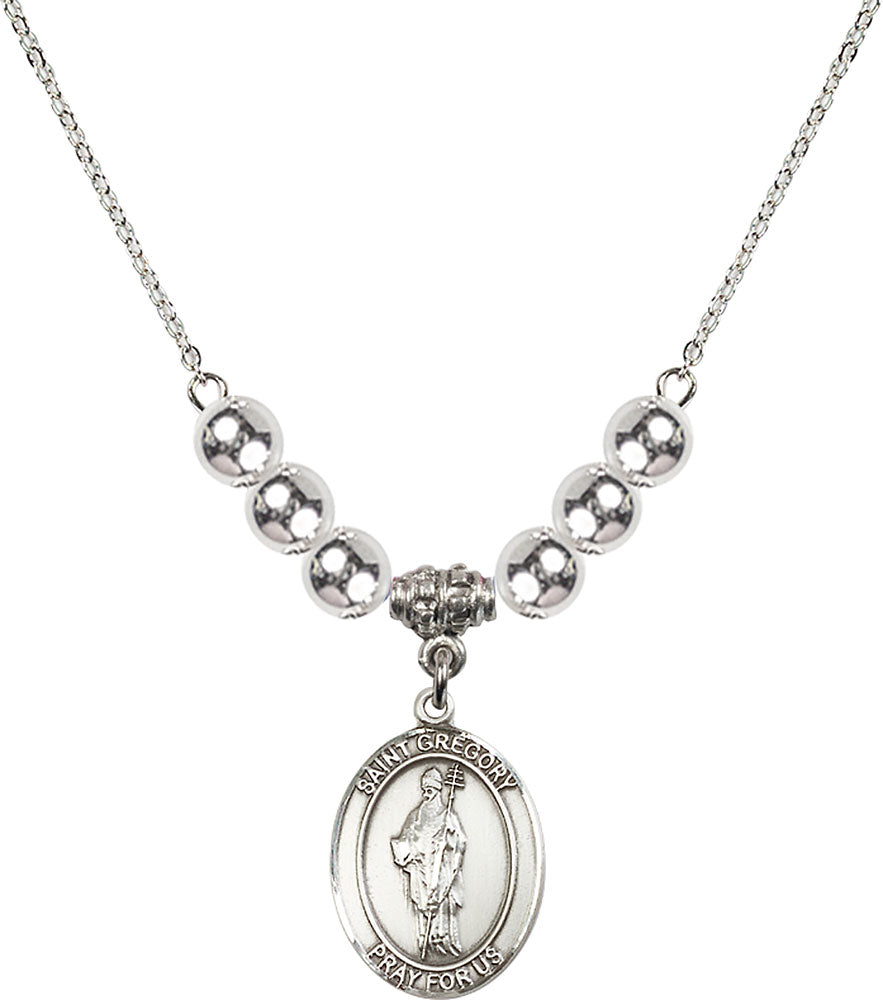 Sterling Silver Saint Gregory the Great Birthstone Necklace with Sterling Silver Beads - 8048