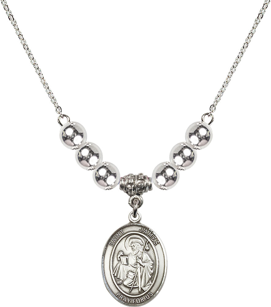 Sterling Silver Saint James the Greater Birthstone Necklace with Sterling Silver Beads - 8050
